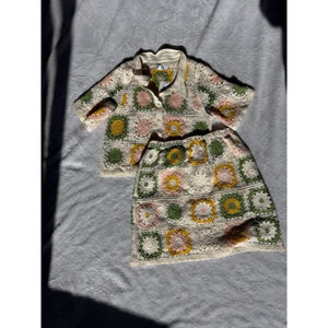 Crochet Button Up Shirt And Skirt Set Size S/M